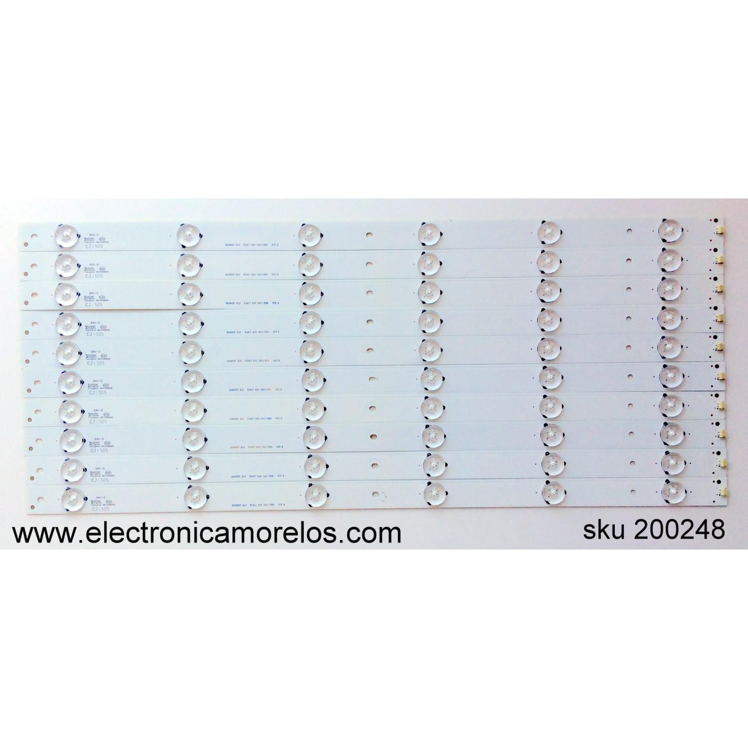 KIT DE LED'S PARA TV HISENSE ((10 PIEZAS)) / NUMERO DE PARTE HD480DF-B32 / CQC13134095636 / RSAG7.820.5921/ROH VER.D / PANEL HD480DF-B32\S2\GM\BBY\ROHS / MODELO NS-48D420NA16